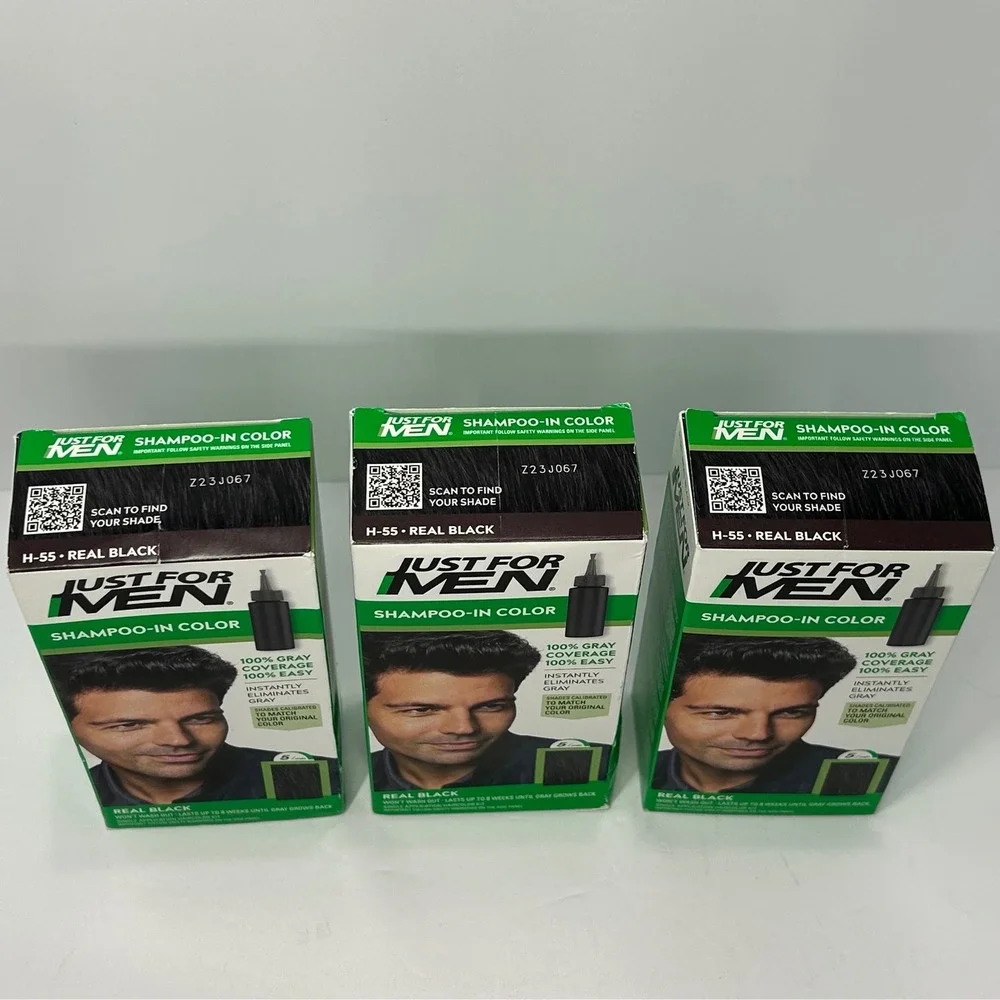 Just For Men Shampoo-In Color Real Black H-55 Hair Dye Lot of 3 Kits